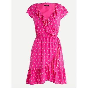 J Crew Pink Floral Dress Womens Size 14 V-Neck Ruffle Flowy Summer Plus Size